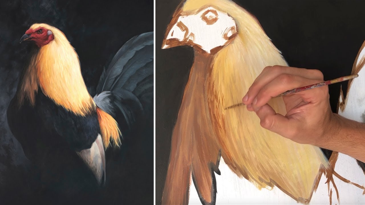 Aprendiendo a pintar - Gallo sobre tela en acrílico (PROCESO)