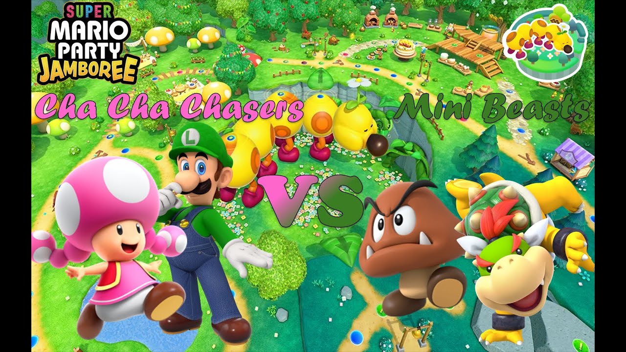 Super Mario Party Jamboree - Toadette & Luigi vs Bowser Jr & Goomba - Mega Wiggler's Tree Party