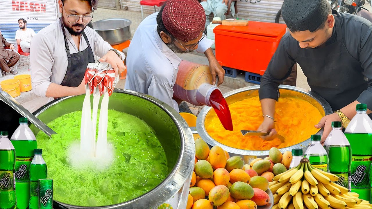 PAKOLA MILK SHAKE & MANGO JUICE. Refreshing Street Drink Ice Pakola Doodh Soda. Karachi Street Food
