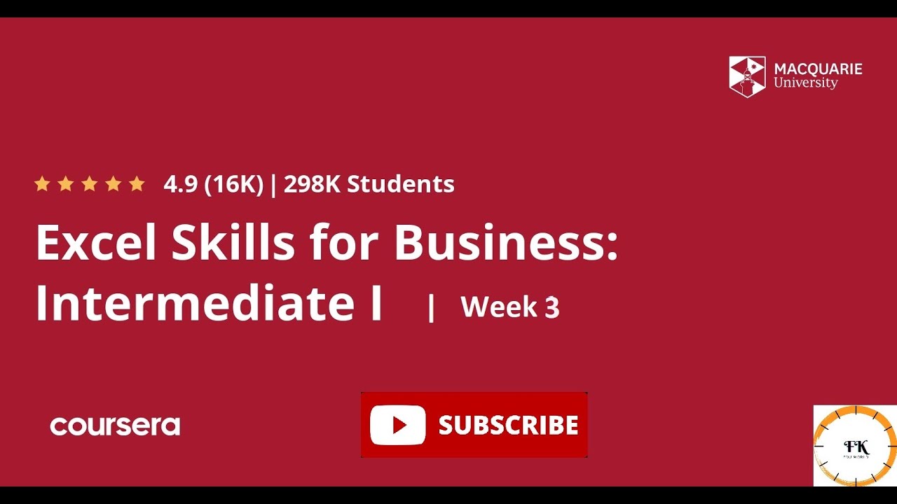 Excel Skills for Business Intermediate 1 | Week 3 | All Quiz | Coursera | Free Certificate in Excel
