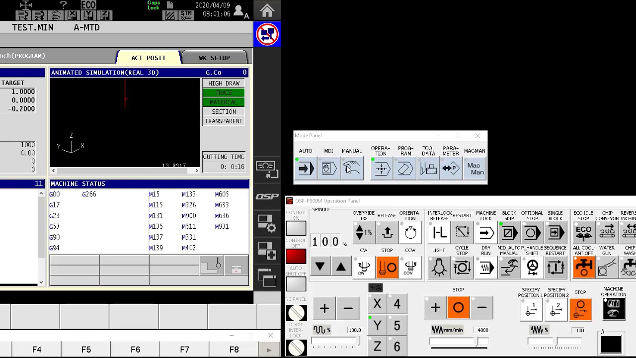 Main and tool screens on the Okuma P300m