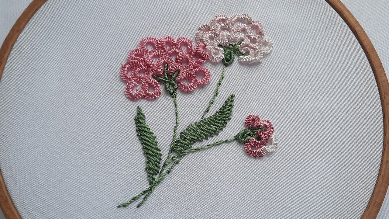 Brazilian Embroidery Flower Carnation Dimensional stitches