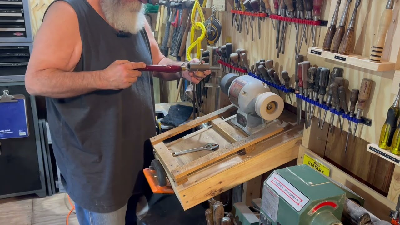 Old Doug’s work shop , sharpening wood lathe chisels 