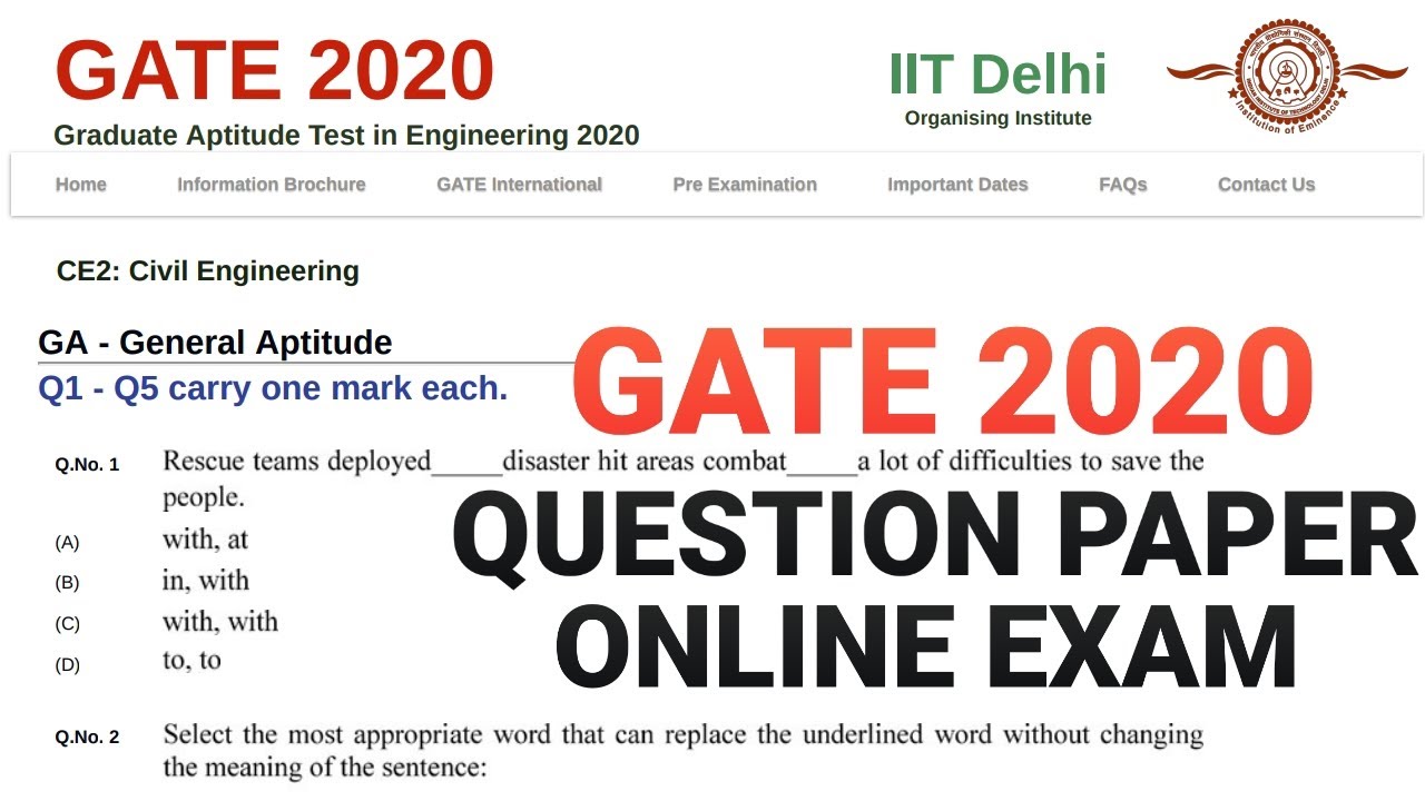 GATE 2020 QUESTION PAPER PREVIOUS EXAM PAPER , GATE PREVIOUS YEAR QUESTION PAPER,