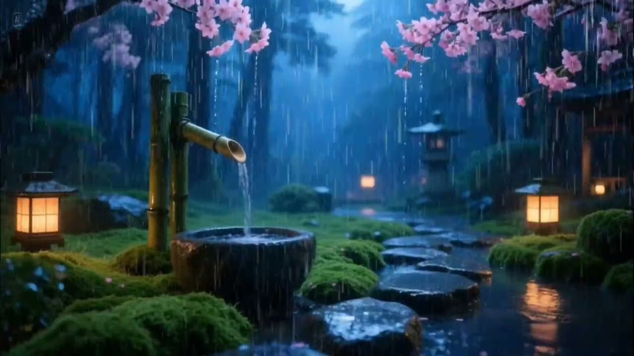 Evening Rain and Soft Piano in a Zen Garden | Sleep Aid and Calm Mind