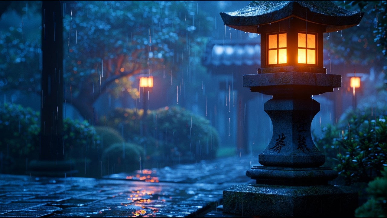Deep Night at a Rainy Japanese Temple – Zen Sleep Music for Stress Relief