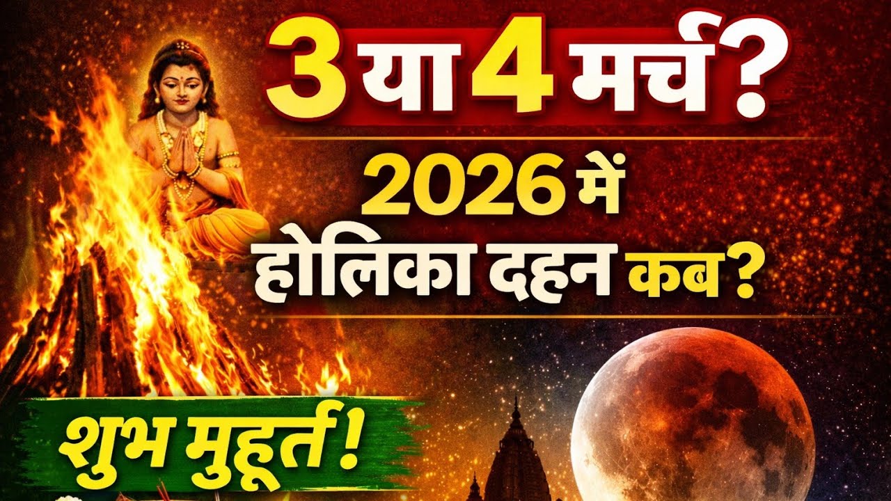 Holika Dahan2026 कब है? 3 या 4 मार्च सही तारीख, शुभ मुहूर्त और पूजा विधि Chandra Grahan कब से कब तक?