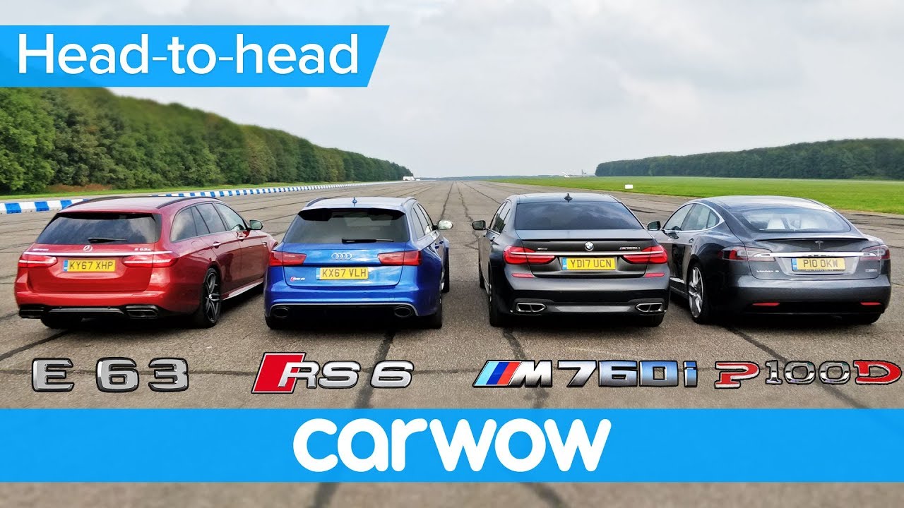 BMW M760Li v Tesla Model S v Audi RS 6 v Mercedes-AMG E63 S Estate DRAG & ROLLING RACE