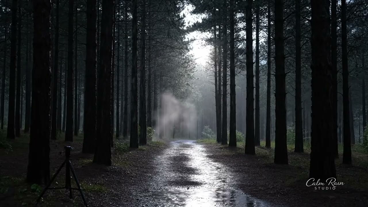 Heavy Rain in Pine Forest at Night - 3 Hours Deep Sleep Ambience