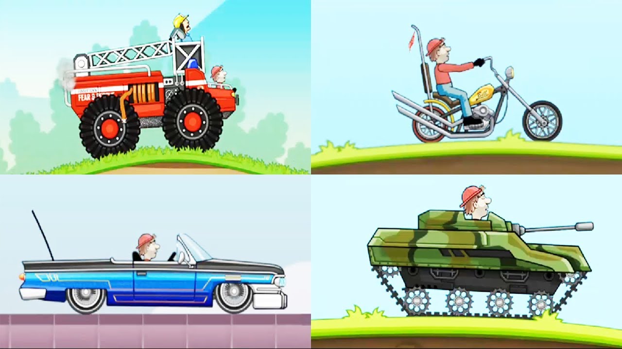 Hill Climb Racing: 4 Vehicles Full Upgraded ( Fire Truck, Tank, Lowrider, Chopper )