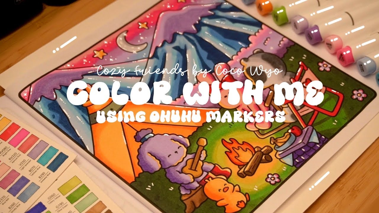 Color with me (ASMR) 🌙💕  'Cozy Friends' by Coco Wyo using Ohuhu markers 🌱✏️ 