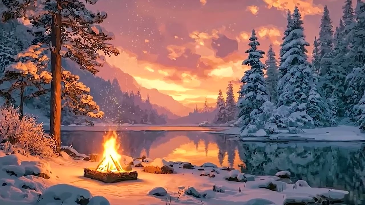 You’re Sitting by Alley Music by the Lake 🔥 Gentle Water, Fire Crackling & Winter Ambience