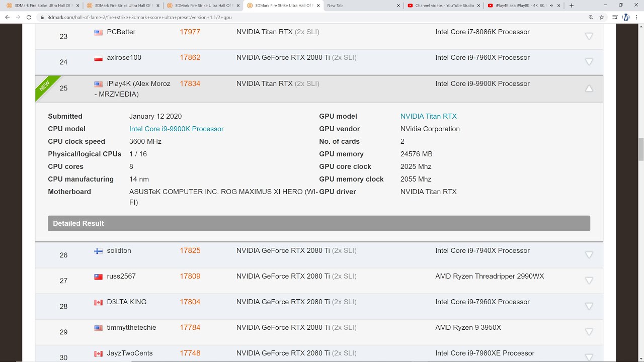 Titan RTX | TOP25 PC WR in 2019 | 3dMark FireStrike Ultra | World Record 2019 | 3dMark HALL of FAME