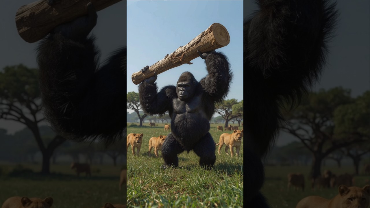 Lions Surround &mdash; But the Gorilla Fights Back! 🦍🦁 #animalbattle #animalfight
