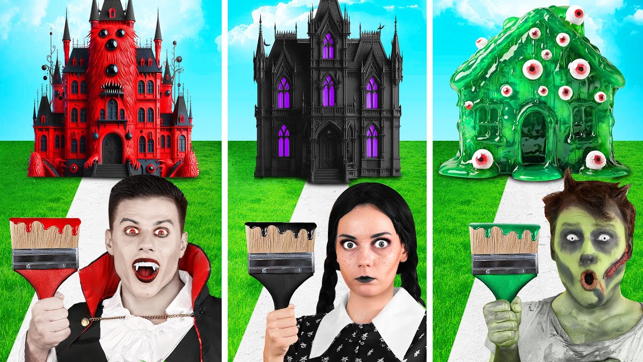 Домики Одного Цвета Челлендж Уэнсдей vs Вампир vs Зомби | Потрясающий Творческий Челлендж Fun Teen