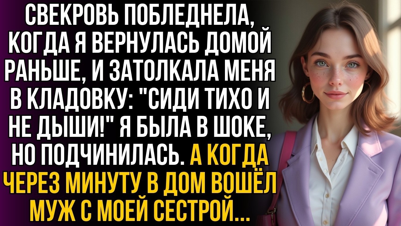 Свекровь шепнула: Быстро в кладовку! И закрыла дверь. Когда вошел муж с моей сестрой, я похолодела…