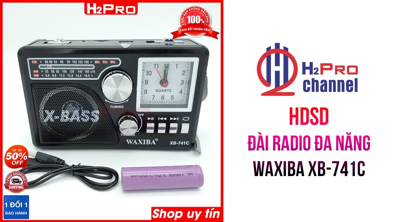 Đài Radio Nghe Nhạc, Đài Radio Fm Waxiba XB-741C Cao Cấp-Usb-Thẻ Nhớ-Aux-Đen Pin | H2pro