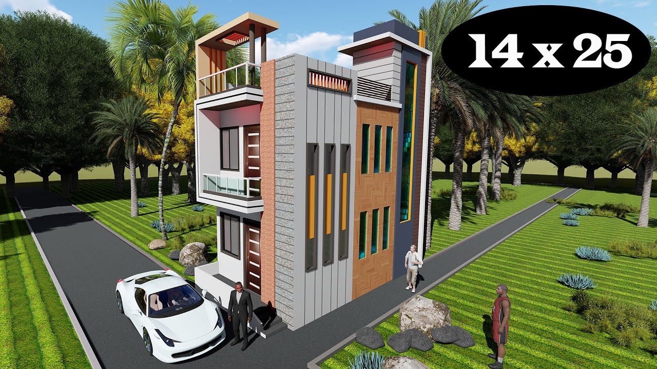 14X25 3d elevation design , 14 by 25 house plan , 14*25 3d house design