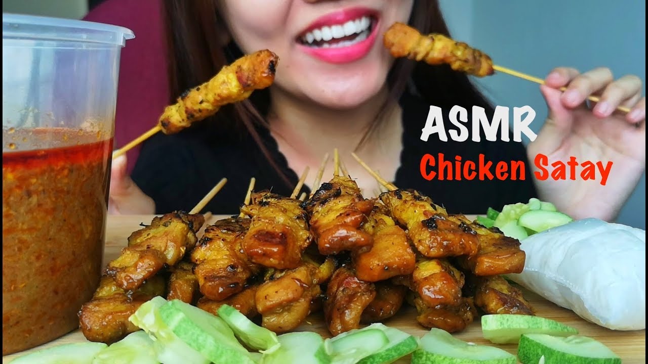 Chicken Satay & Spicy Peanut Sauce 🥜 No Talking ASMR Eating Sound