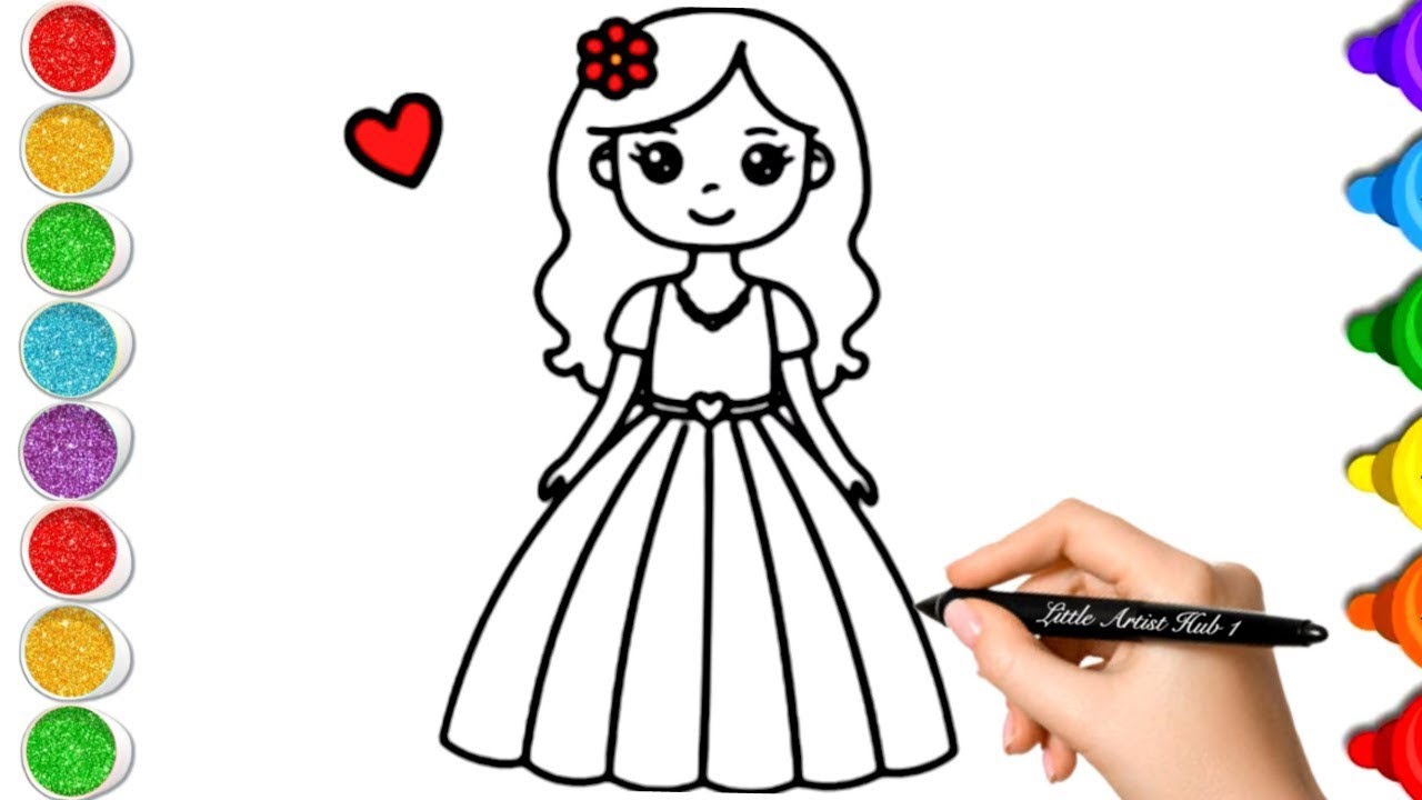 Cute Princess Drawing Painting Coloring For kids And Toddlers Easy Kids Arts 