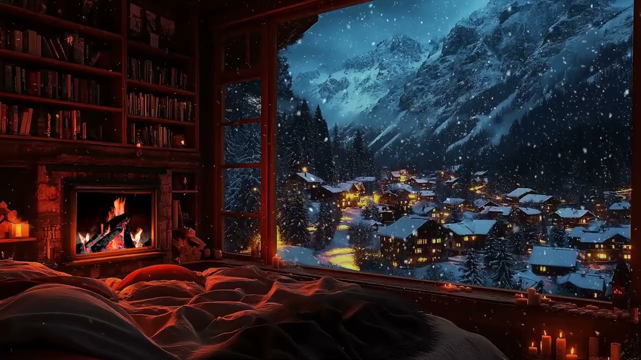 Soothing Snowfall & Warm Fireplace Sounds ❄️ Winter Ambience for Sleep and Insomnia
