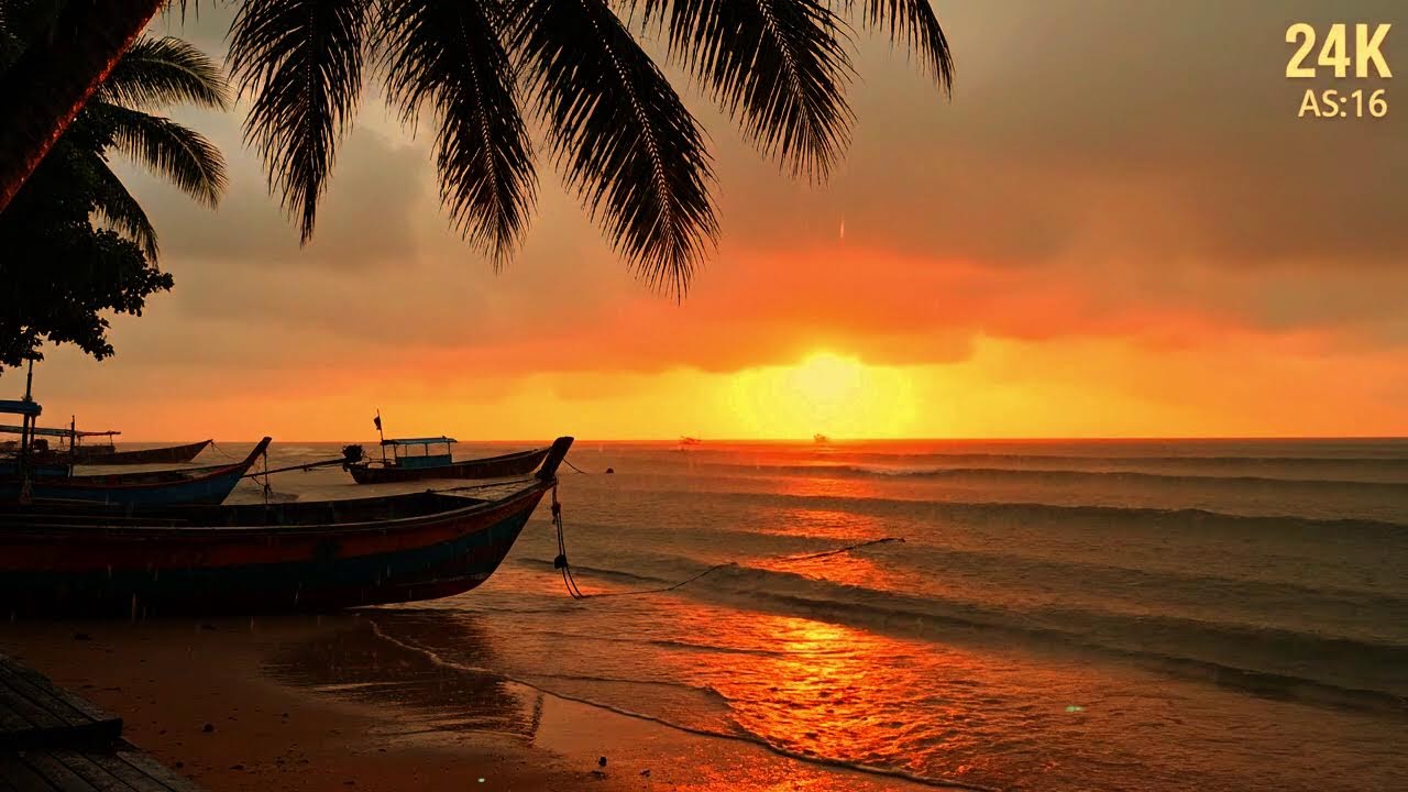 LIVE 🔴 Ocean Rain at Golden Sunset | Soothing Ocean Rain for Sleep 4K UHD
