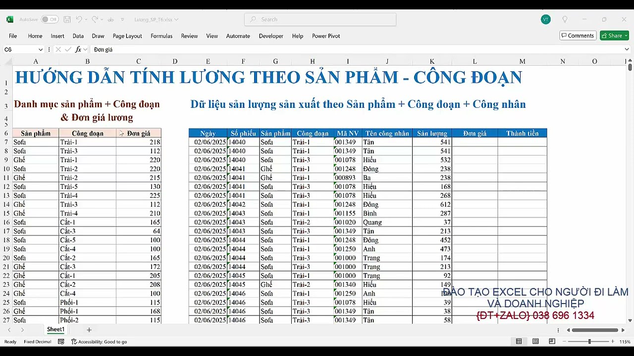 Hướng dẫn tính lương theo sản phẩm công đoạn