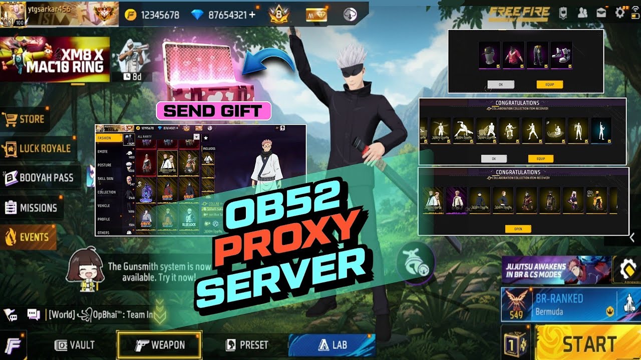 OB52 SUPER VIP PROXY SERVER | SEND GIFT IN PROXY SERVER 😍 | NEW PROXY SERVER
