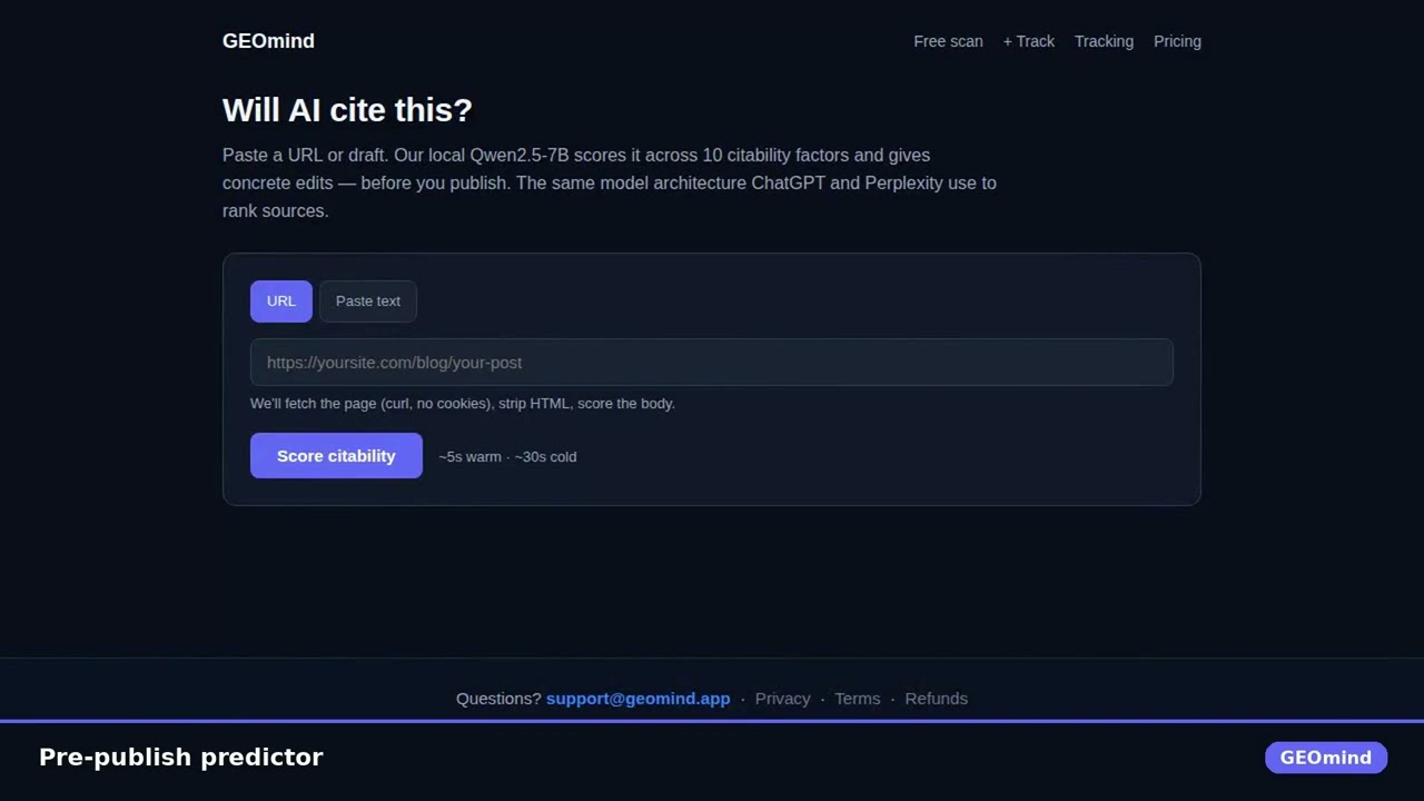 GEOmind &mdash; get cited where buyers ask AI. Money-back outcome guarantee.