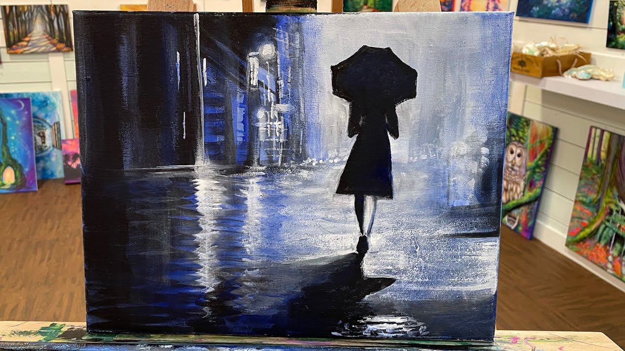 How To Paint “WALKING IN THE RAIN” Acrylic PAINTING Tutorial EASY!