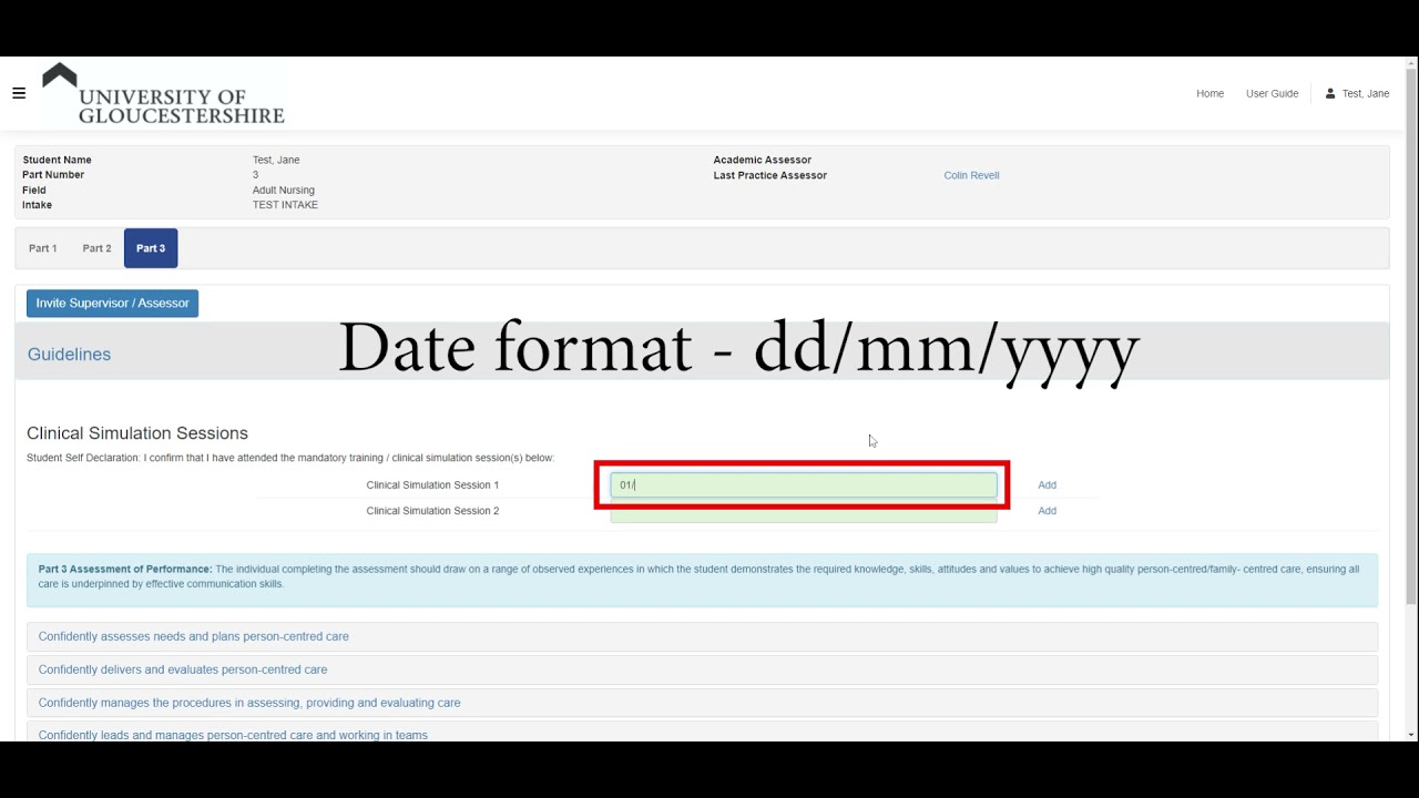 Adding Simulation Session Dates for Proficiencies