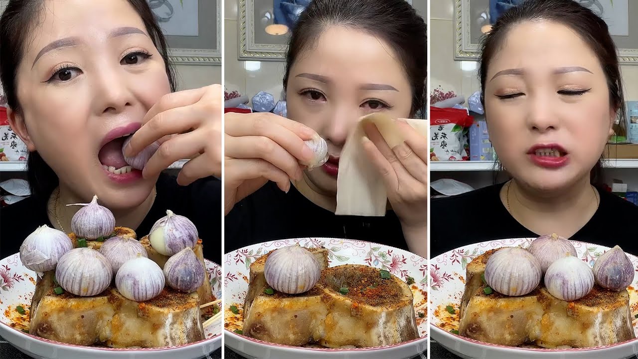 mukbang : Garlic - bone marrow eating show #4 - too spicy