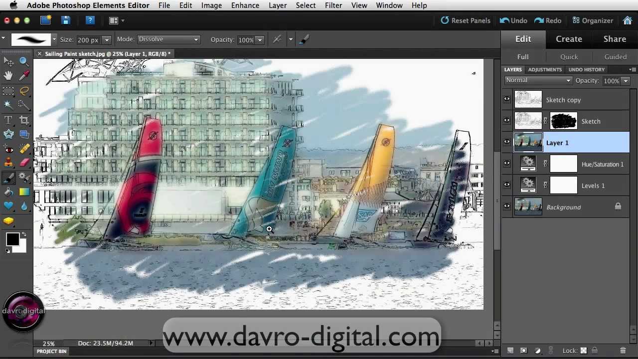 Painterly sketch effect in Photoshop Elements