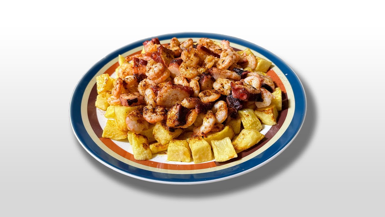 PULPO Y GAMBAS CON PATATAS DADO