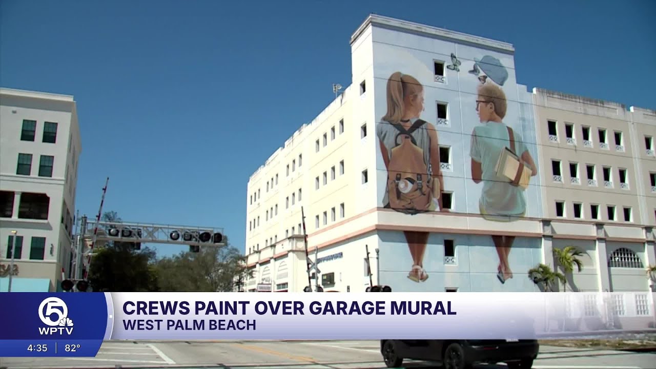West Palm Beach painting over Clematis Parking Garage murals
