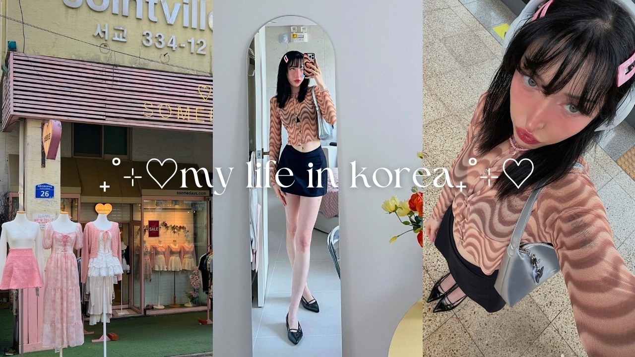 KOREA VLOG 🎀 shopping in hongdae, *girly* summer outfits, cafe hopping, soft productivity, solo date