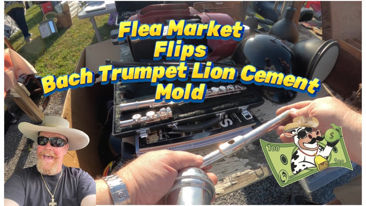 Fleamarket Flips & Finds Bach Trumpet Cement Mold Lion