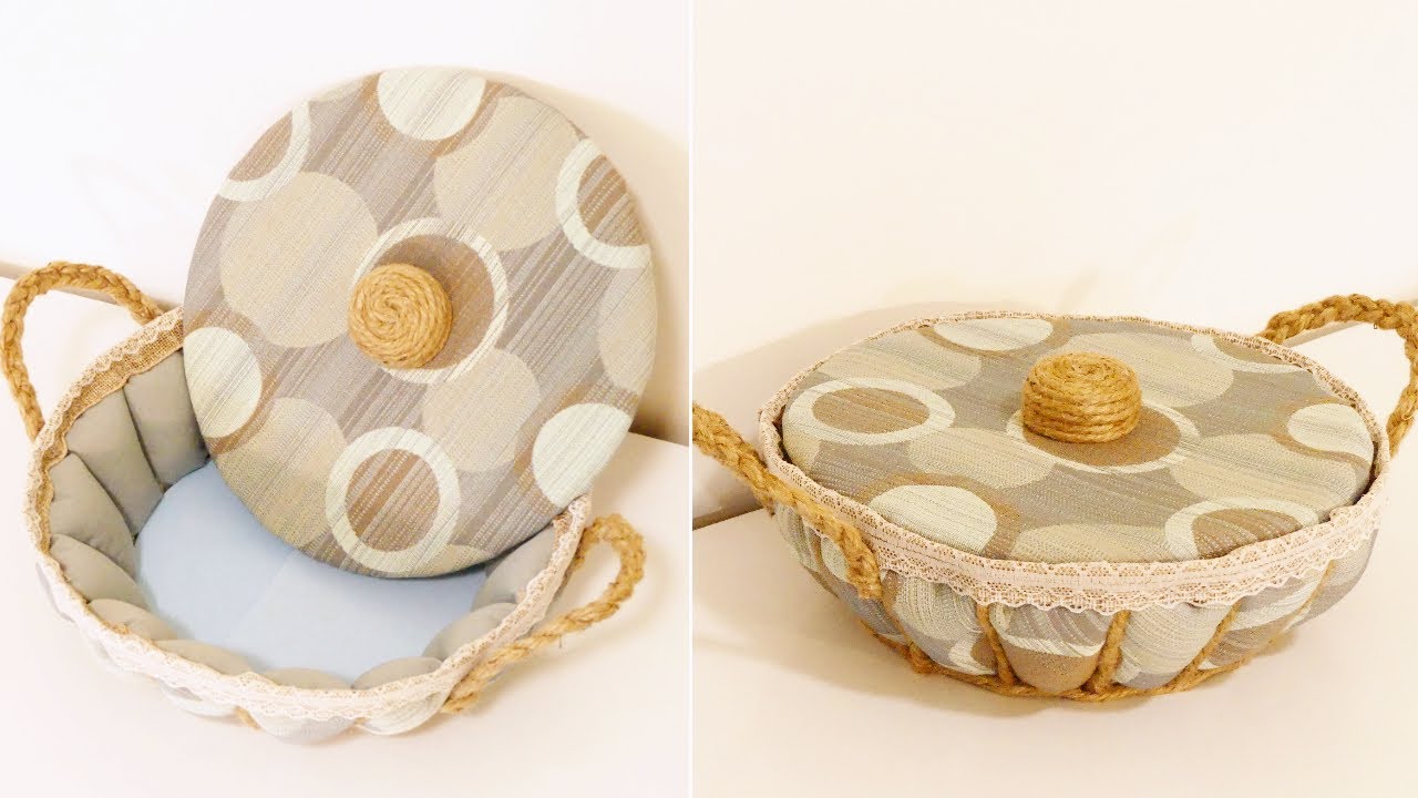 DIY BASKET:  Fabric and Jute Basket with Cover