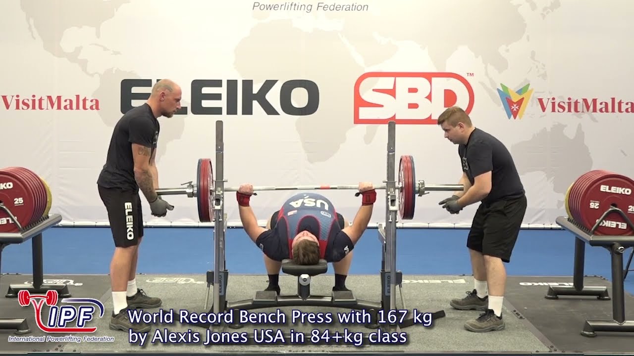 World Record Bench Press Classic with 167 kg by Alexis Jones USA in 84+kg class