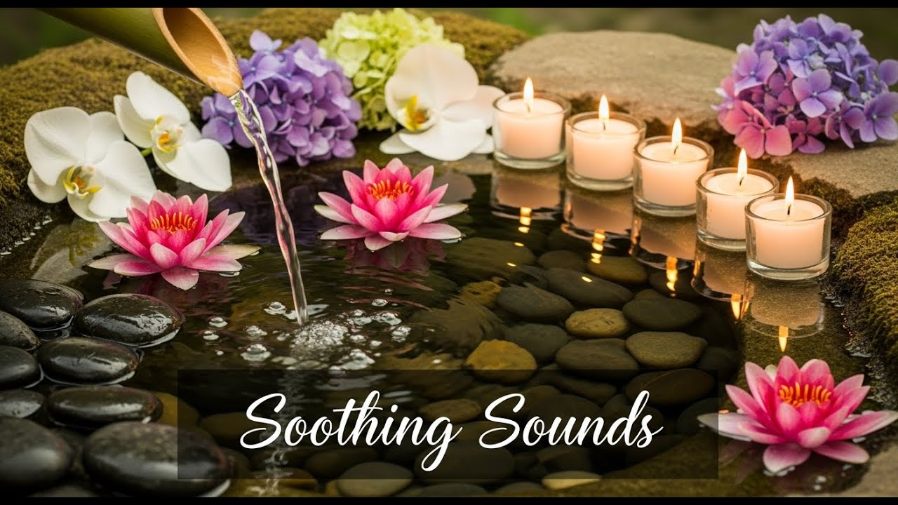 Zen Forest Dew Ambience Bamboo Fountain and Candle Glow for Relaxation Deep Sleep and Meditation