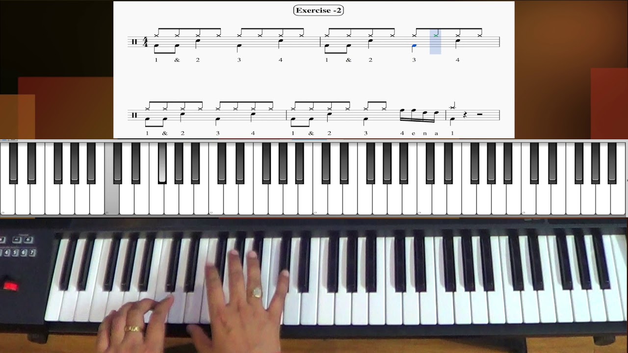 Learn how to Play Drum on Keyboard (10 Exercises of Rock Beat Pattern)