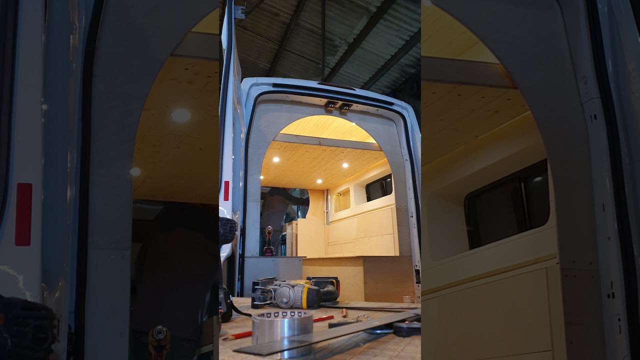 Camper van ELECTRIC BED LIFT. 12V linear actuators, linear bearings.