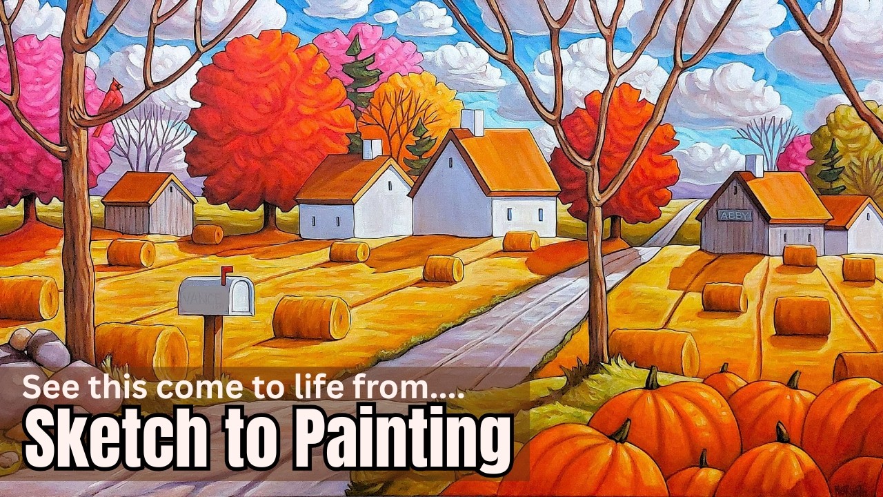 See How I Created this Colorful Country Road Fall Painting, Start to Finish!