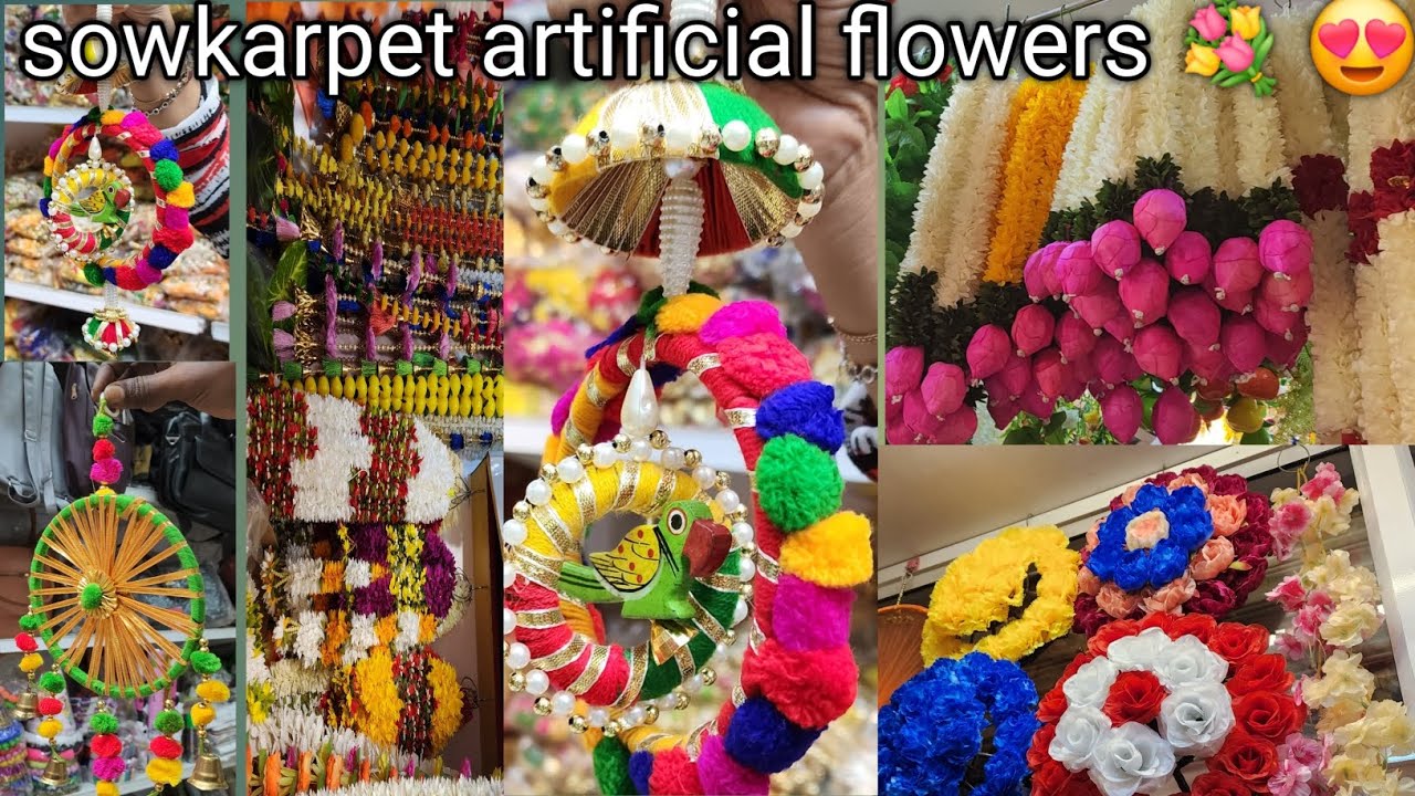 online விட மிக குறைந்த விலை சௌக்கார்பேட்டை மாலைகள் sowkarpet artificial flowers💐thoran garlands💐