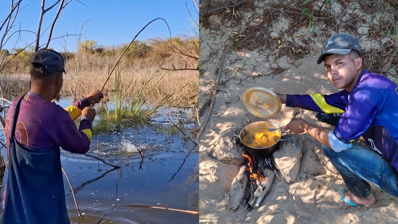 Pescamos é fizemos O peixe na beira do barranco