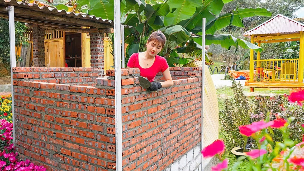 Timelapse - Day 16, Bushcraft Brick and Cement Bathhouse Build – Replacing Old Bamboo Bathroom