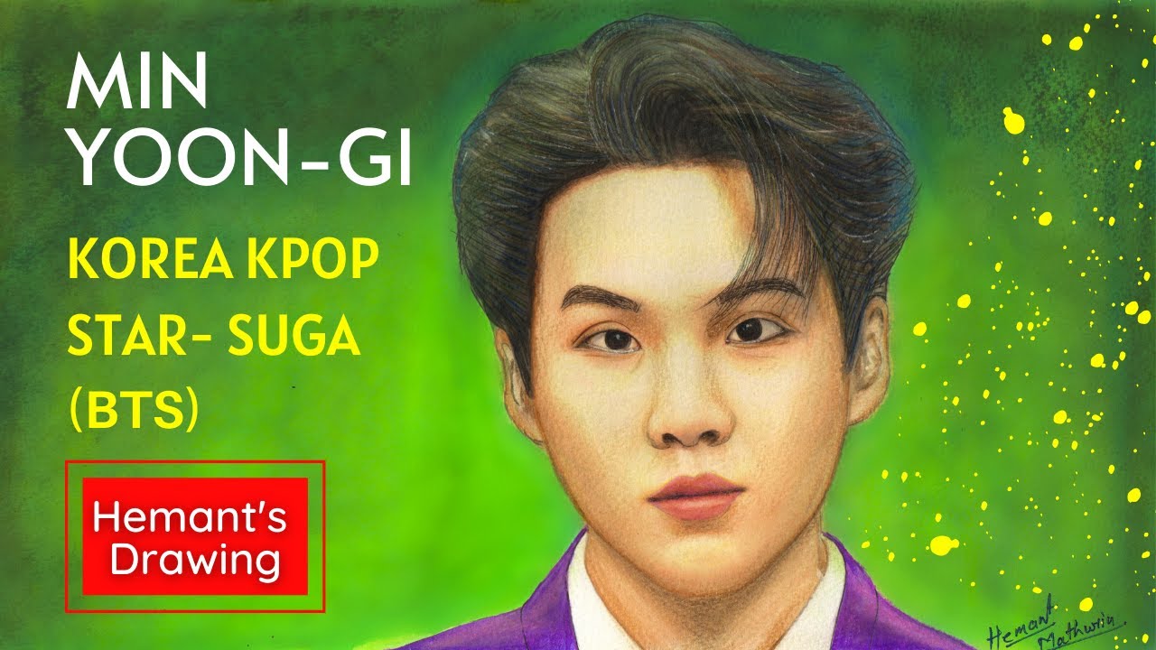 BTS Suga | BTS Suga Drawing | BTS Suga Painting | Draw easy BTS Min Yoongi Suga Painting, kdramadost