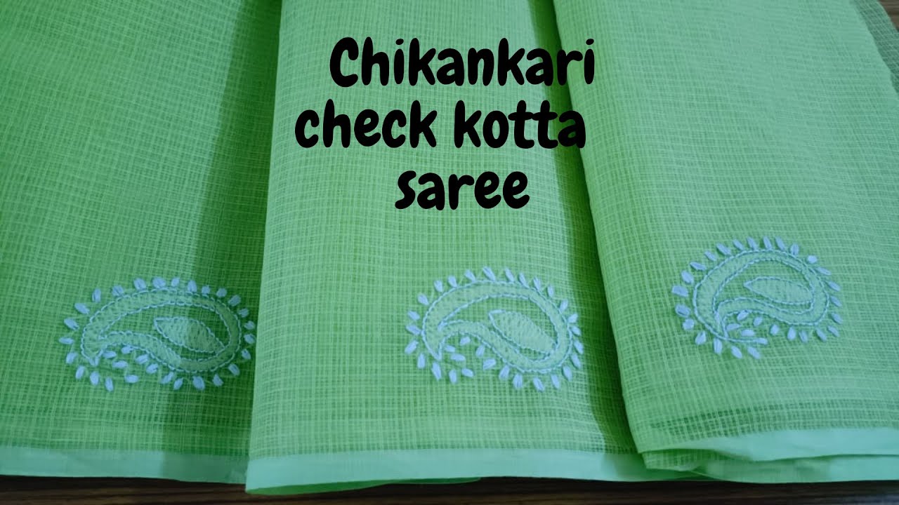 Lucknow Chikankari Embroidery on Check Kotta Saree / Daily Wear Hand Embroidered Saree.
