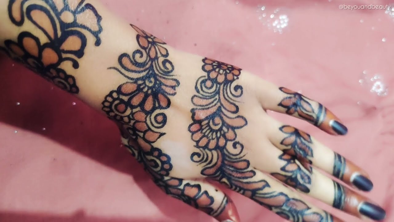 Outline black and Red Henna design for full hand 🥰 Eid Mehndi Design 2022 | @Beyouandbeauty