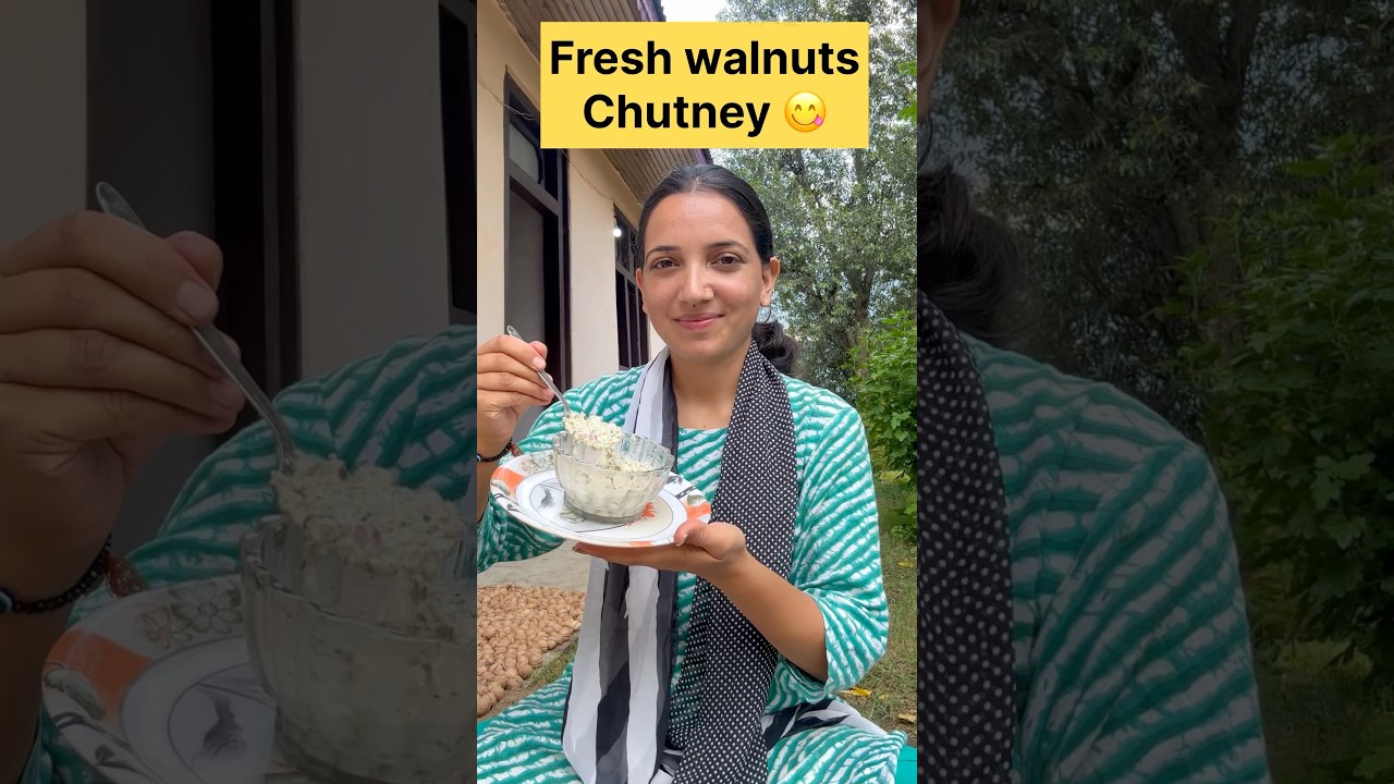 Fresh walnut&rsquo;s chutney 😋 #minivlog #pahadi #recipe #villagelife #jammukashmir